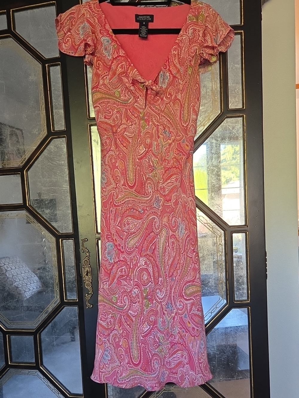 Jones New York Coral Paisley V-Neck Midi Dress